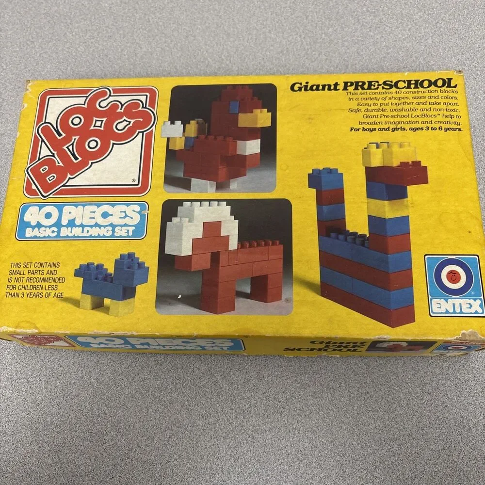 Vintage Entex Loc Blocs, Giant Pre-school 40-Piece Set Original Box Instructions